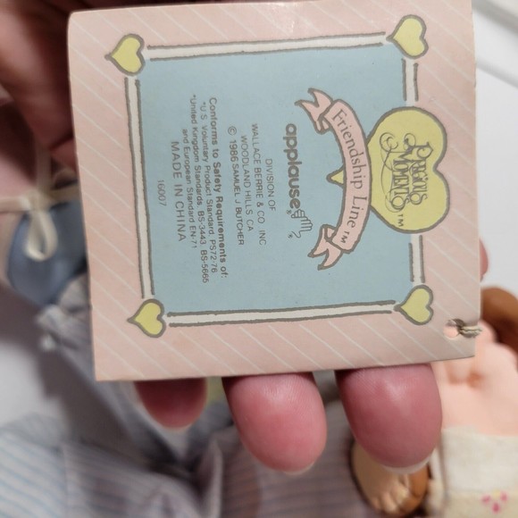 Precious Moments Applause 1986 Child with Teddy Bear Doll with Tag Missing Nose - Picture 8 of 10